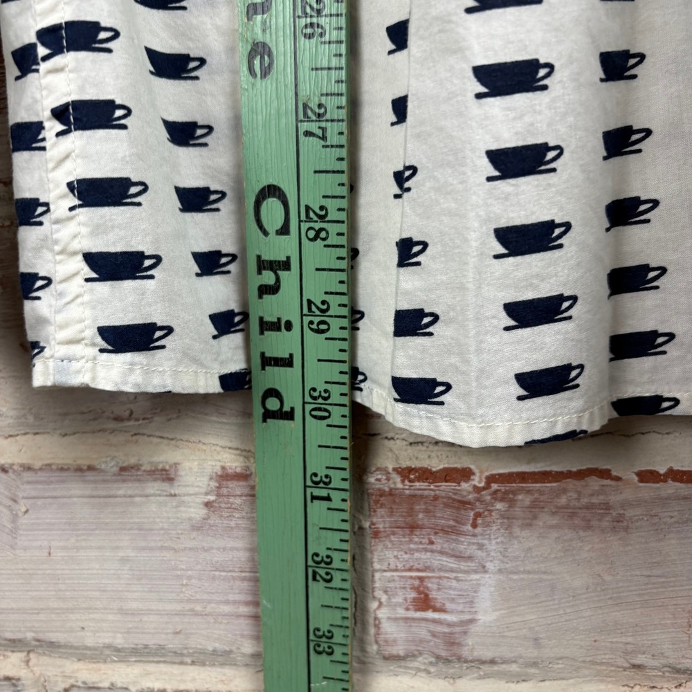 Gap Fitted Boyfriend Cup Print Button Down Shirt White Navy Preppy Cottagecore - Picture 8 of 8